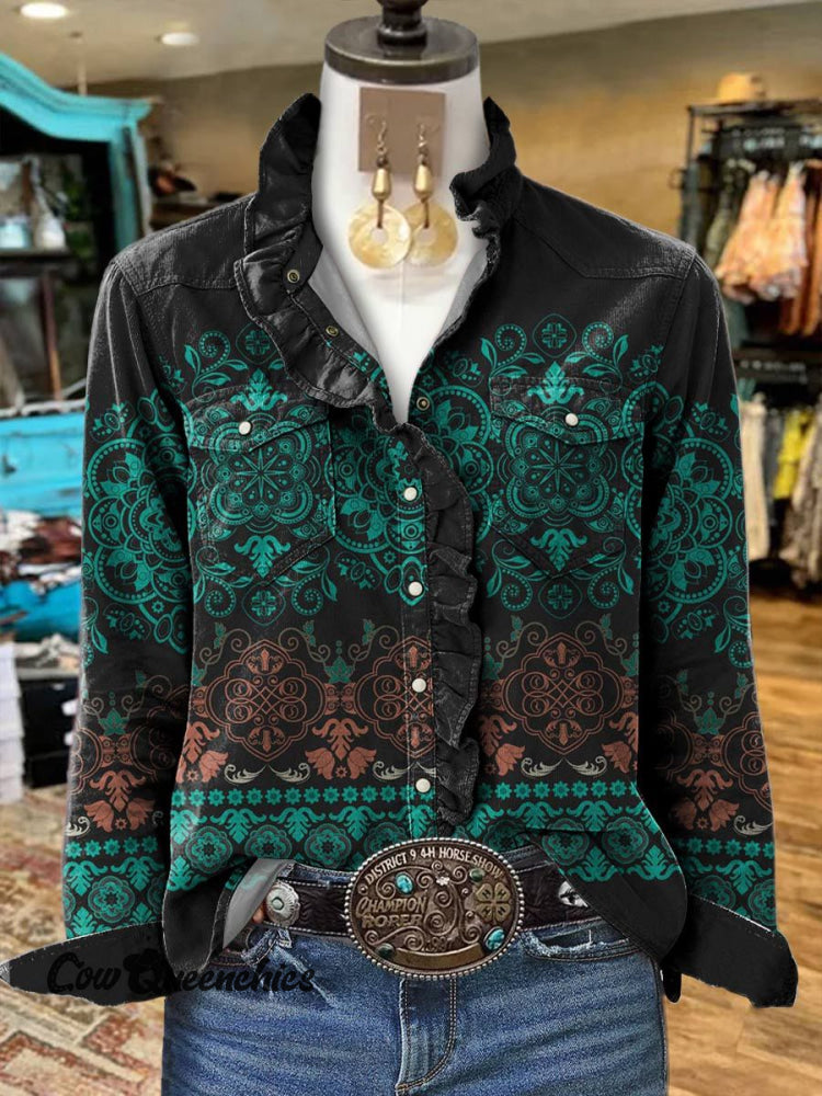 Women&rsquo;s Vintage Flower Print Casual Long Sleeve Comfortable Cotton Shirt Multicolor / S