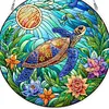 (Upgrade Size)DIY Diamond Painting Art Double Sided Effect Pendant Colorful Stained Glass Hanging Ornament Kit(Sea Turtle)