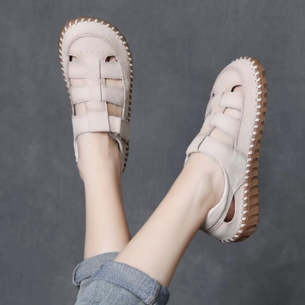 Yyvonne Kraft Hand-Made Retro Hollow Sandals Women 2025 Summer New Comfortable Thick-Soled Casual Roman Sandals