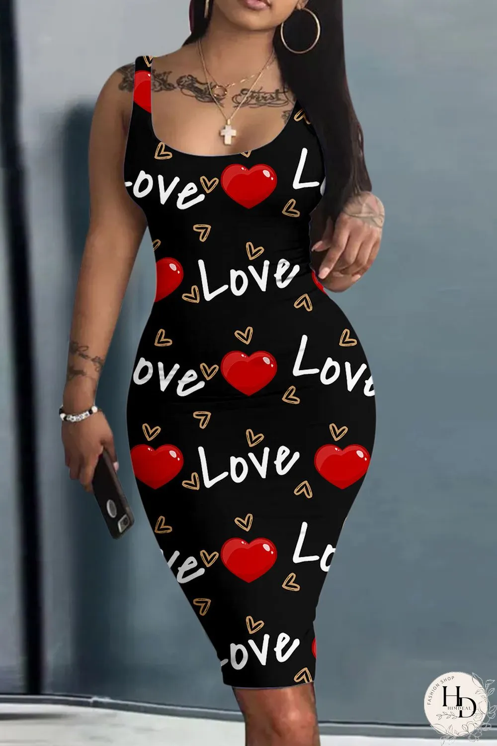 Light Brown Sexy Casual Print Basic U Neck Vest Dress Dresses