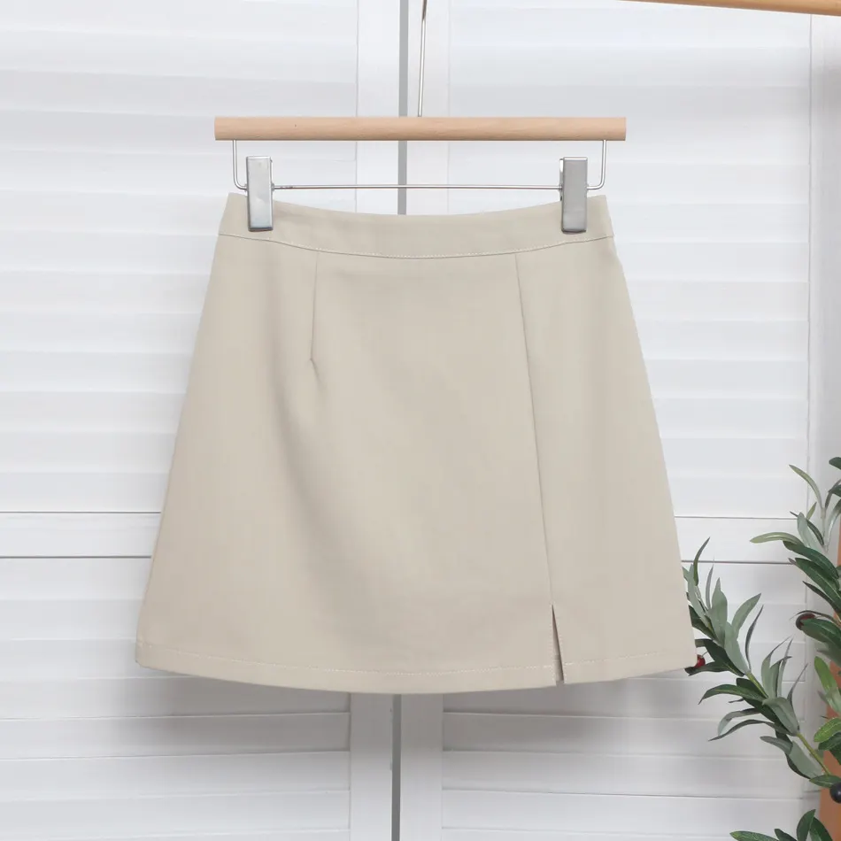 Churchf High-Waisted Open Forked-Butg Anti-Walking A-Word Short Skirt Woman 2023 Suit Fabric Thin A-Dress Skirt 8871