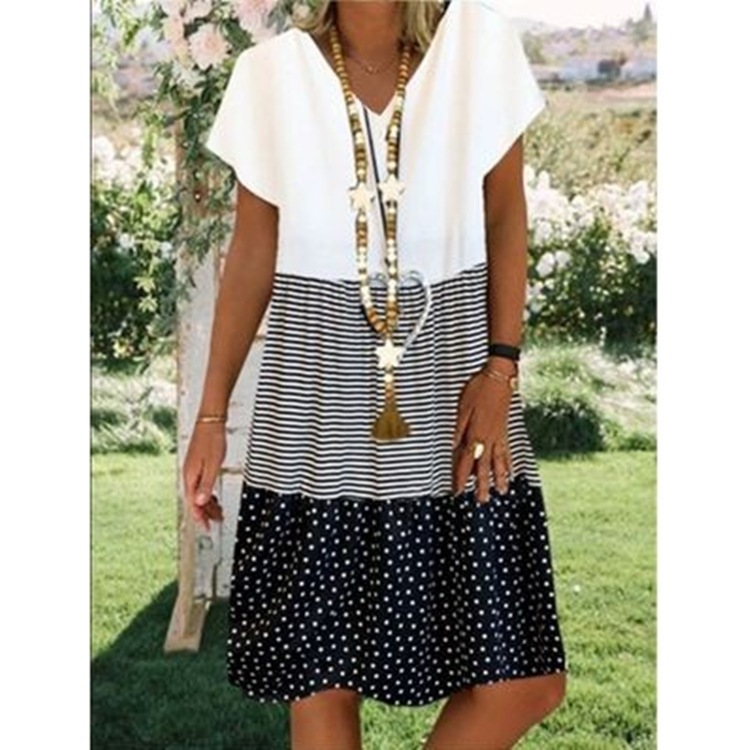 Women's Printed V-neck Short-Sleeved Tunic Dress