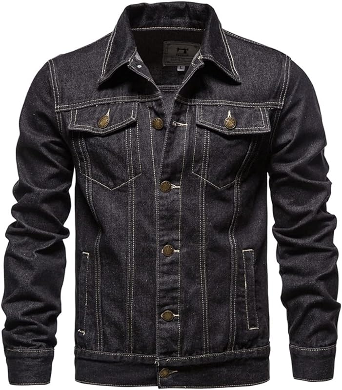 Casual Cotton Denim Jacket, Men Plus Size Lapel Single Breasted Jeans Jacket, Autumn Slim Fit Jackets