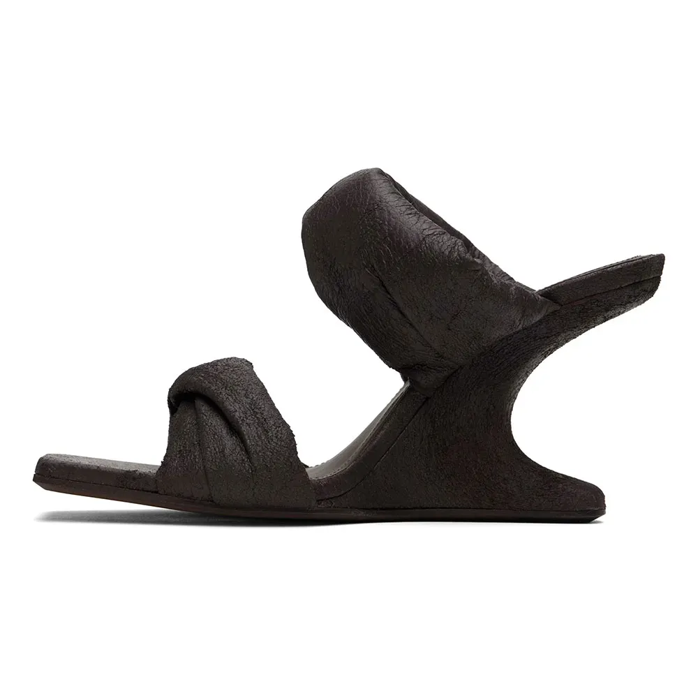 Women's Chocolate Brown Square Toe Twisted-Strap Slip On Wedge Sandals