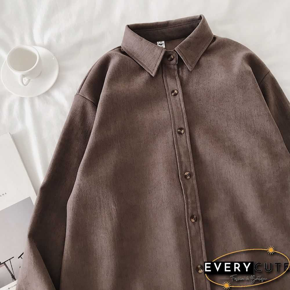 Corduroy Shirts Frosted Shirts Womens Tops and Blouses Long Sleeve Spring Ladies Solid Loose Boyfriend Style Shirt