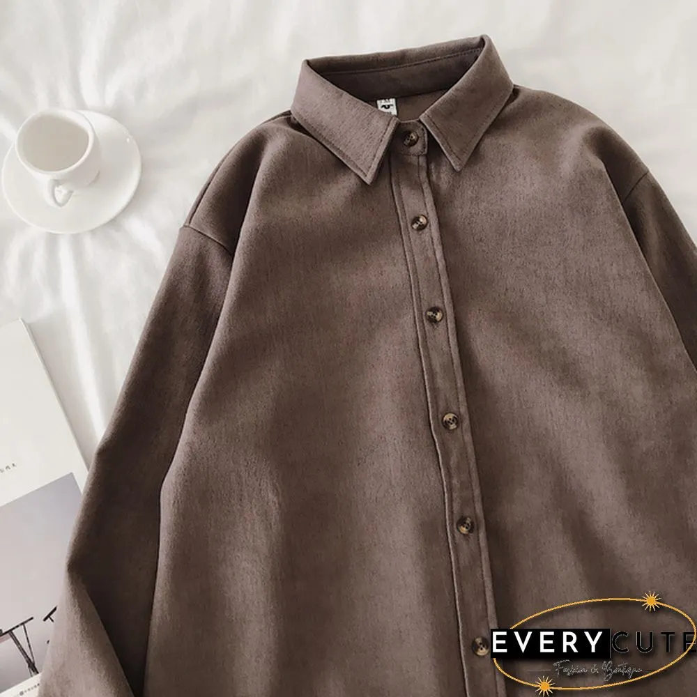 Corduroy Shirts Frosted Shirts Womens Tops and Blouses Long Sleeve Spring Ladies Solid Loose Boyfriend Style Shirt