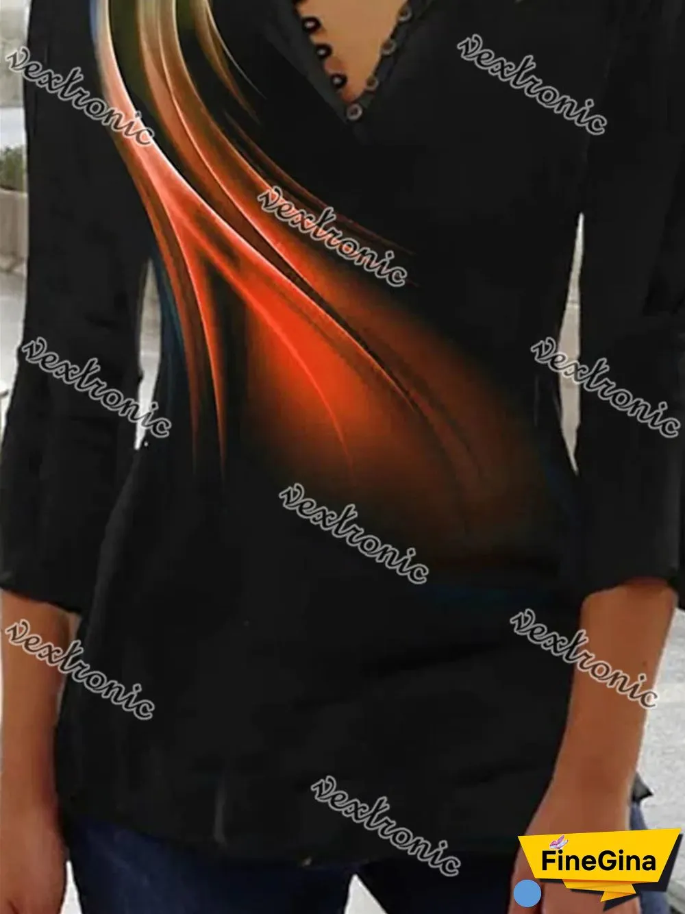 Women V-neck Long Sleeve Printed Women Tops