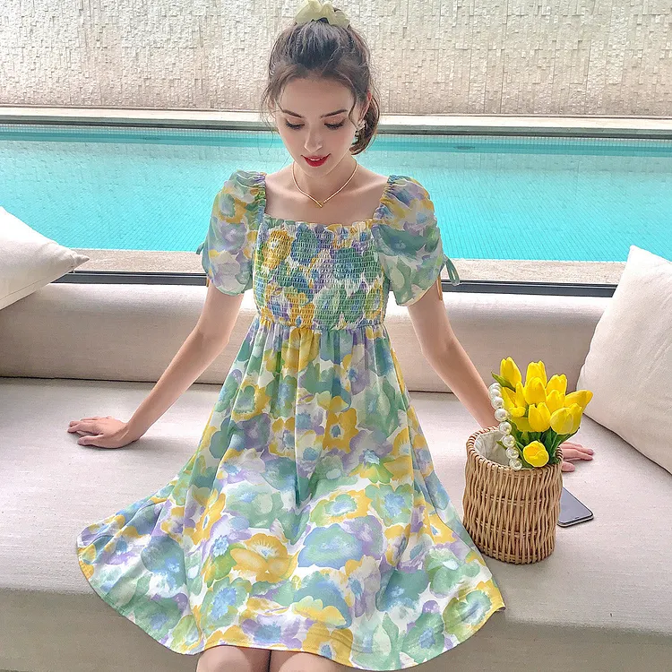 Summer Green Floral Dress