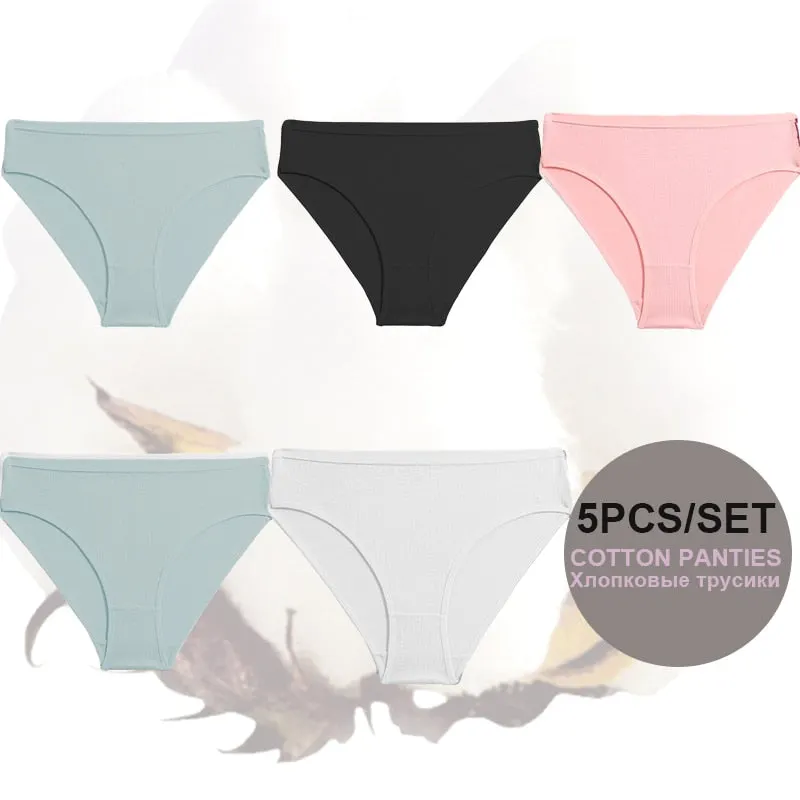 FINETOO 5PCS/Set Lingerie Cotton Women Panties Lingerie S-XL Briefs Sexy Ladies Intimates Underwear Female Pantys New Underpants