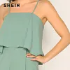 SHEIN Green Zip Back Overlap Wide Leg Spaghetti Strap Jumpsuit Women Summer Office Lady Mid Waist Elegant Glamorous Jumpsuits