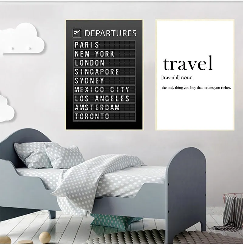 Airport Board Destination Poster Canvas Painting Wall Art Honeymoon Travel Quotes Pictures Home Decoration(Accept Customization)