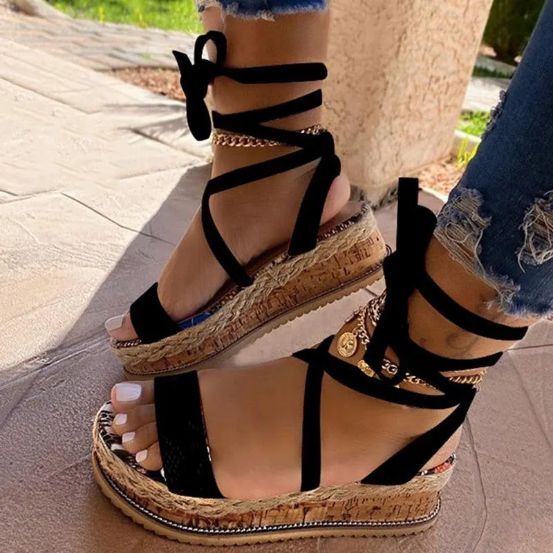 Wedges Heels Fashion  Shoelaces Snake Printed Summer INS Hot Shoes Women Sandals