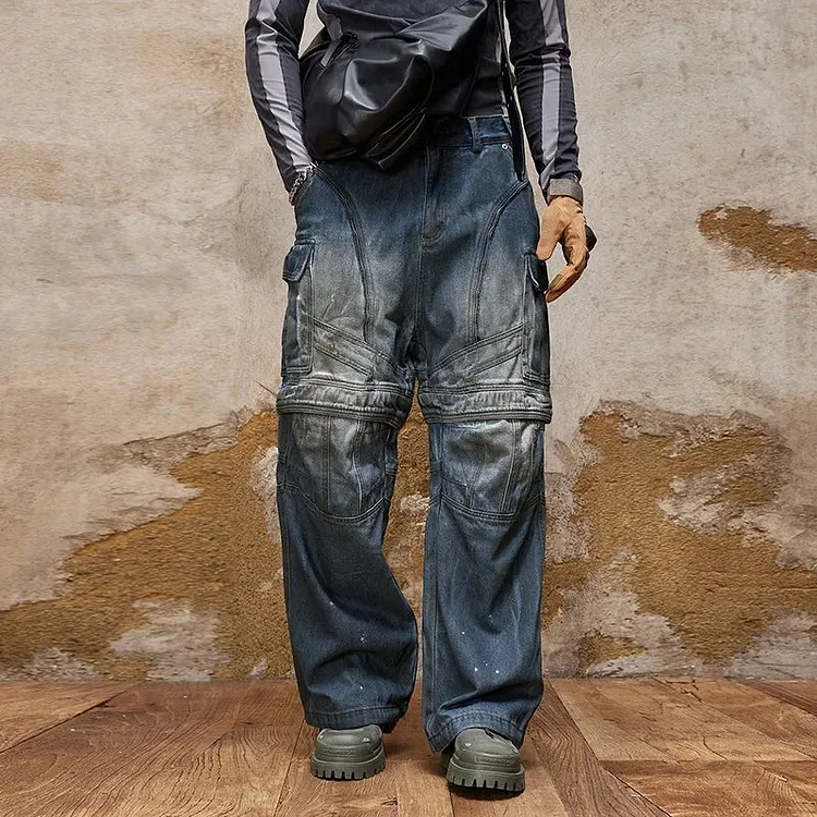 Retro Gothic Multi-Pocket Denim Pant