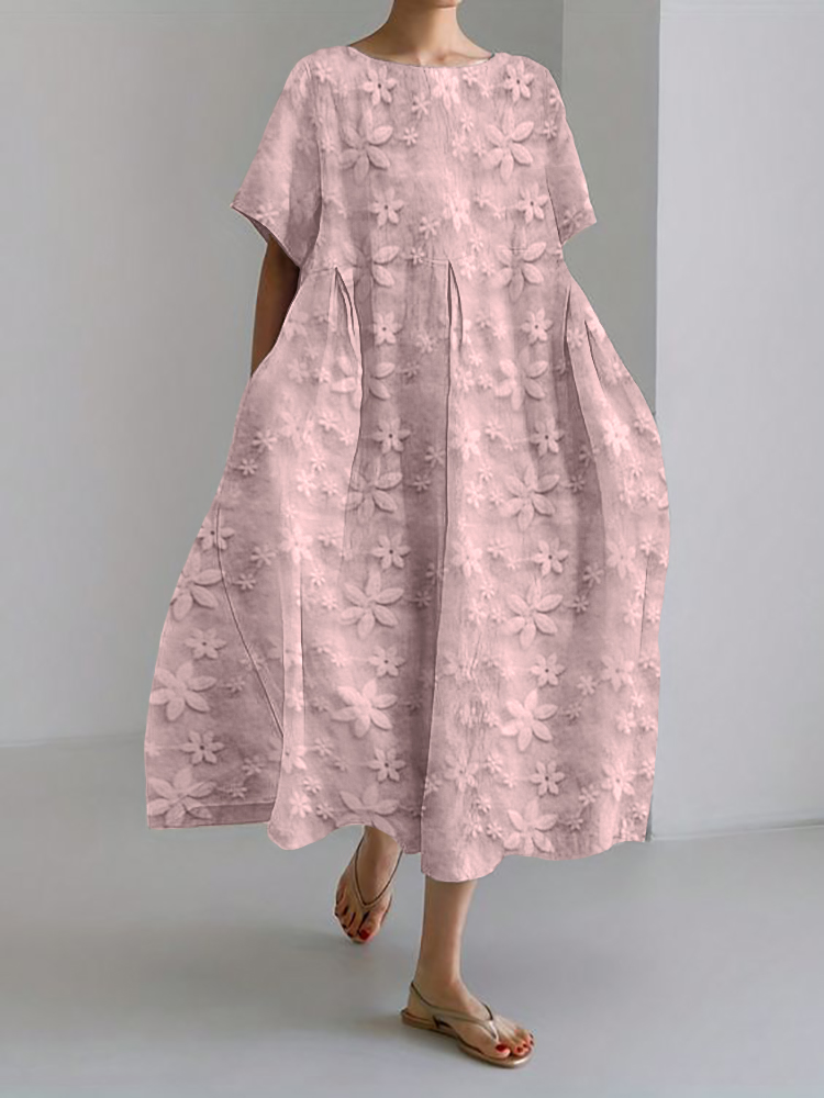 Floral Lace Embroidered Linen Blend Maxi Dress artswardrobe