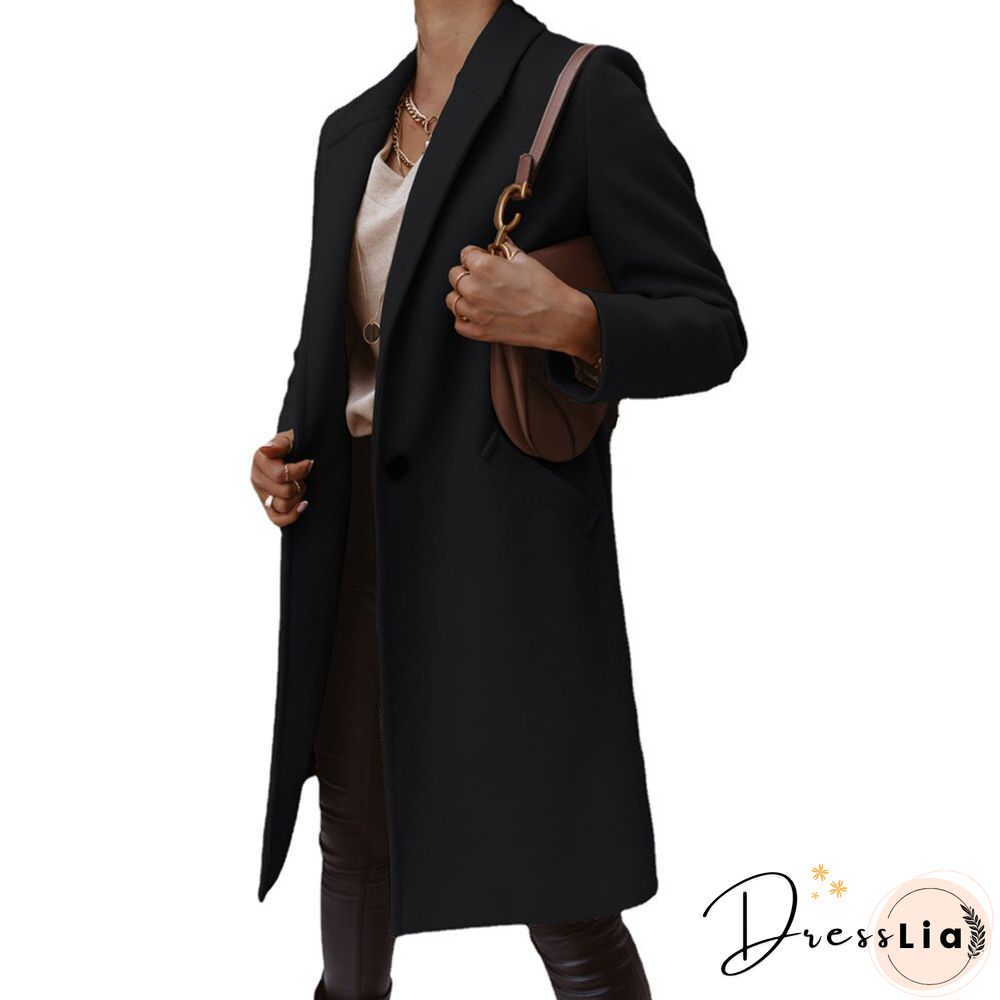 New Autumn And Winter Solid Color Lapel Mid-length Button Woolen Coat Women's Coat Winter Jacket Women