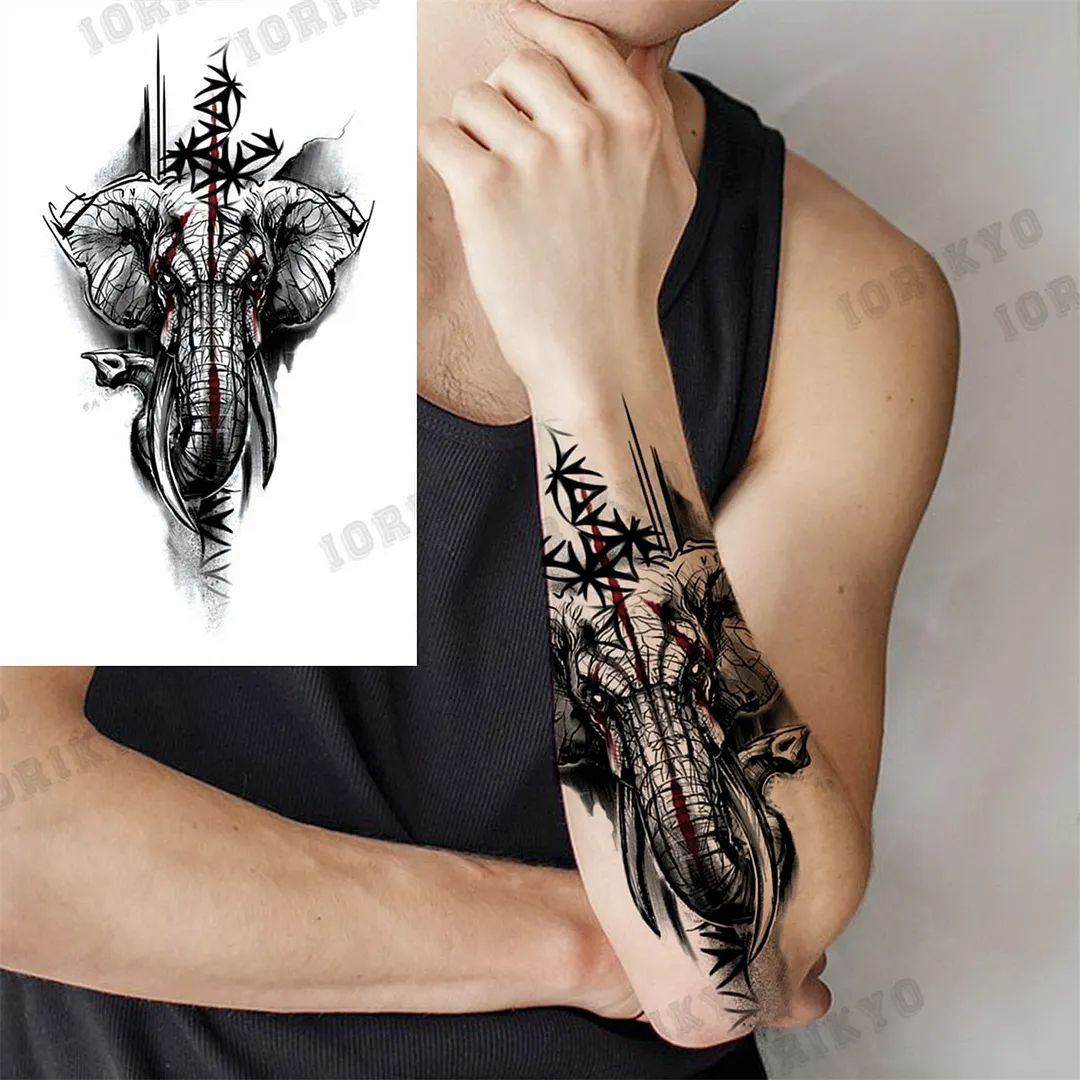 Black Lion Wolf Temporary Tattoos For Men Adult Forest Rose Compass Warrior Fake Tattoo Washable Body Art Painting Tatoo Sticker