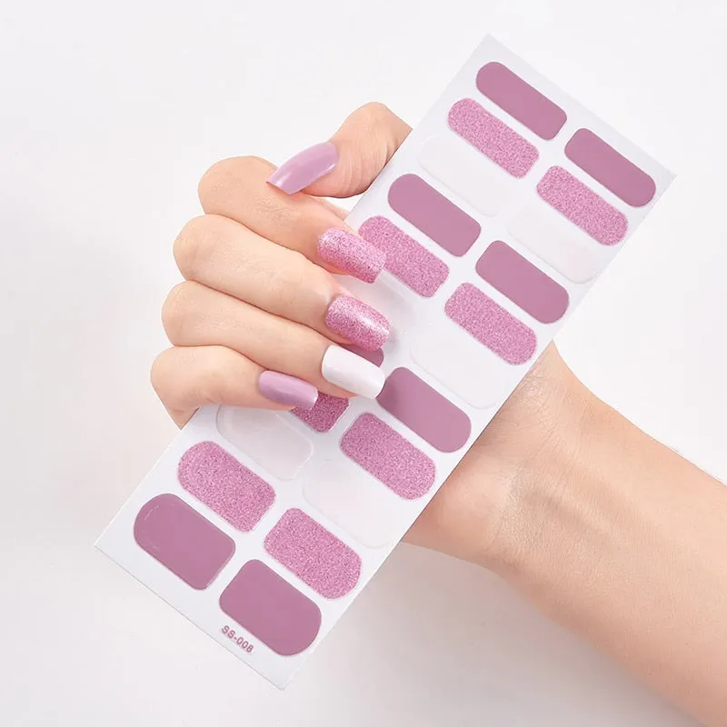 22 Tips/Sheet Solid And Shivering Patterned Nails Nail Wraps DIY Self Adhesive Nail Art Stickers 2020 Designer Nail Decals