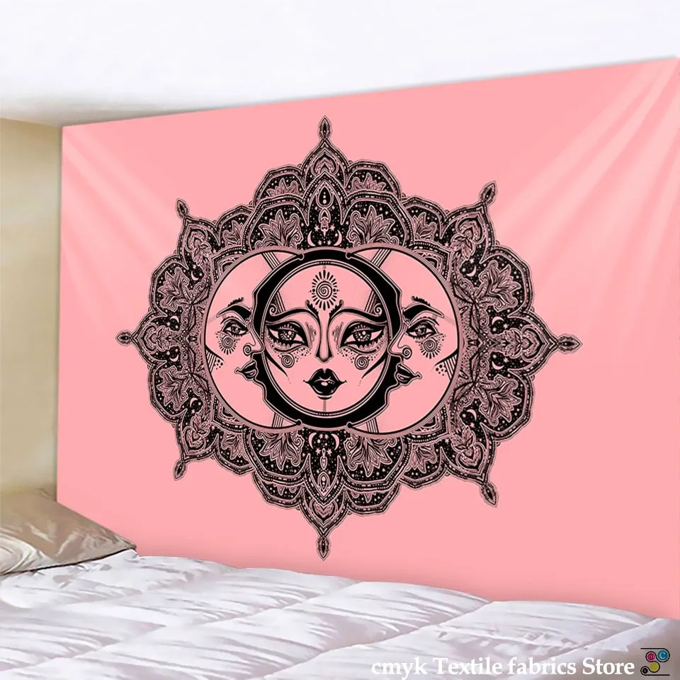 White Black Sun Moon Mandala Tapestry Wall Hanging Celestial Hippie Carpets Dorm Decor Psychedelic Witchcraft Halloween