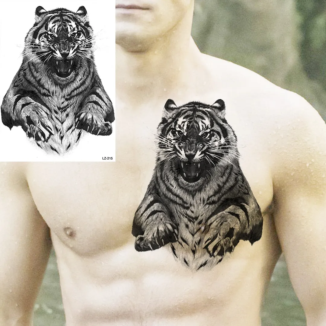 Large Lion Temporary Tattoos For Men Adults Realistic Totem Watercolor Tiger Fake Tattoo Sticker Chest Body Tatoos Waterproof