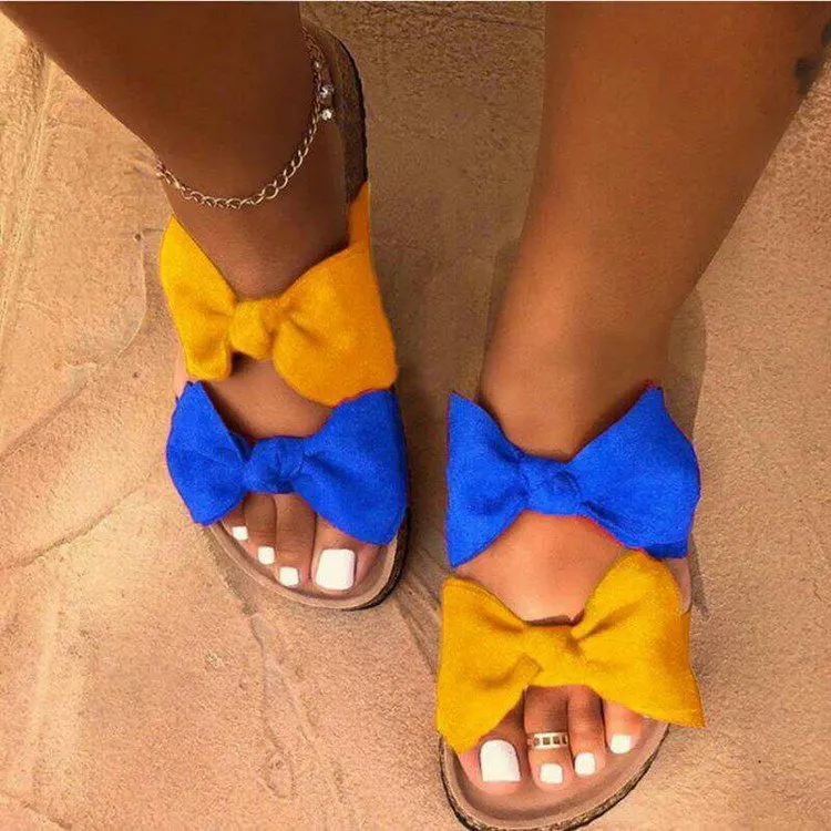 New Summer Women Sandals Silk Bow Flat Shoes Ladies Beach Shoes Slipper Outdoor Fashion Student Home Casual Slippers 35-43