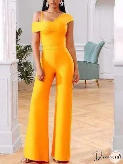 Solid Color Sling Wide Leg Jumpsuit for Women