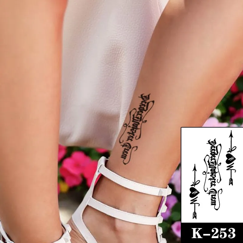 Waterproof Temporary Tattoo Sticker Black Wolf Arrow Rose Butterfly Flash Tattoos Totem Line Body Art Hand Fake Tatoos Women Men
