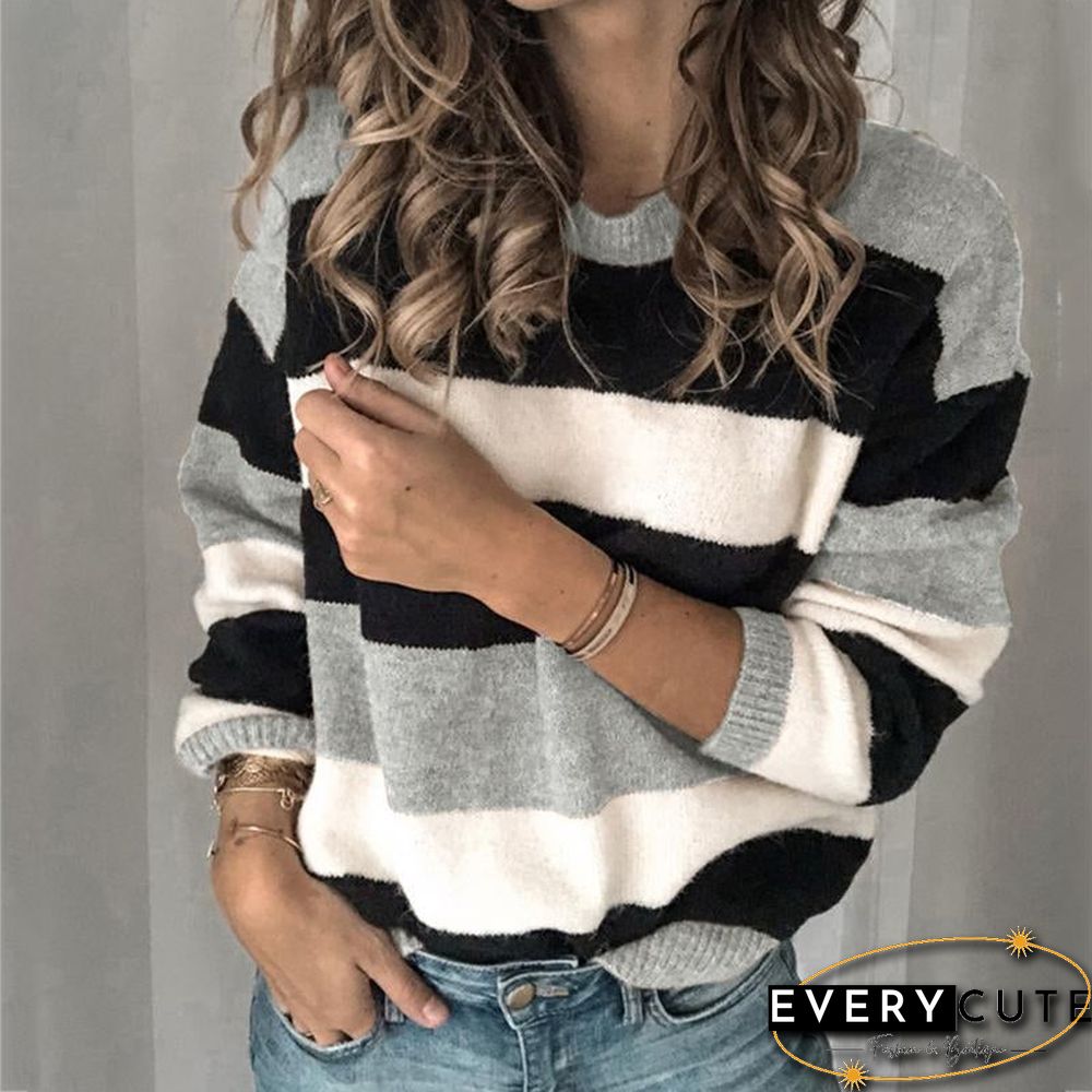 Striped Crew Neck Long Sleeve Pullover