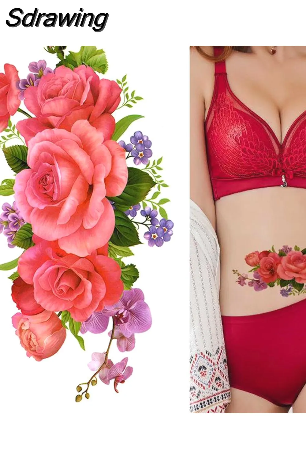 Sdrawing 4/5/9/10/18 PIeces Long Lasting Blue Flower Jewelry Tattoo Sticker Sexy Belly Block Scar Stretch Marks Waterproof Tattoo Sticker 715-1