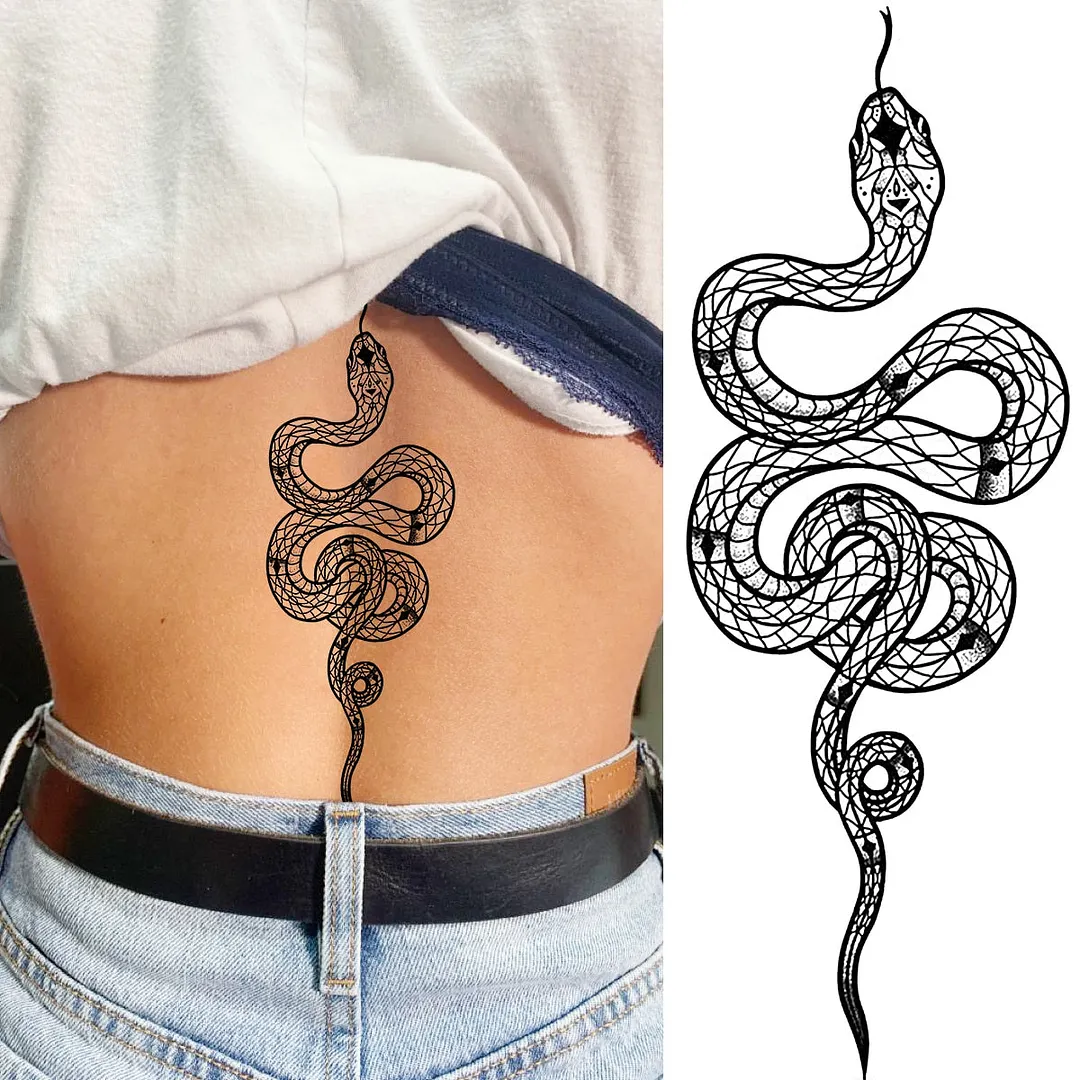 Black Rose Flower Snake Temporary Tattoos For Women Adult Peony Serpent Fake Tattoo Forearm Body Art Painting Waterproof Tatoos
