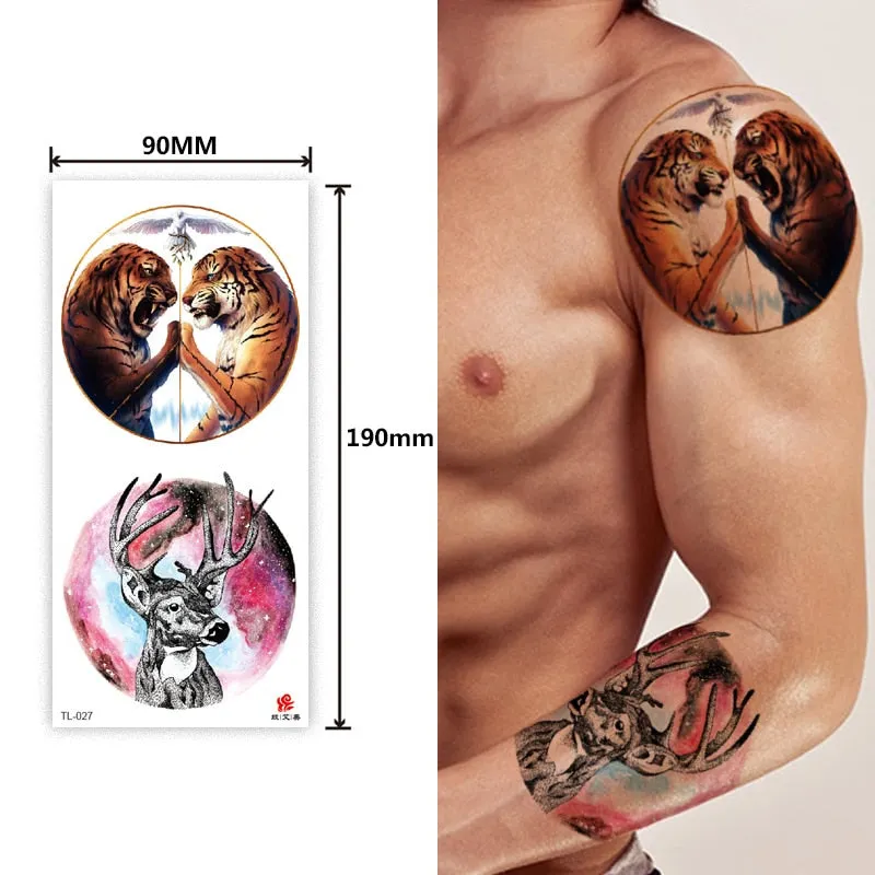 1~8 pieces of animal plants wolf bear bird art tattoo stickers disposable waterproof temporary tattoo stickers for men and women