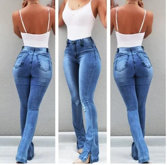 Brownm Washed Street Elastic Pants Wide-leg Bell-bottom