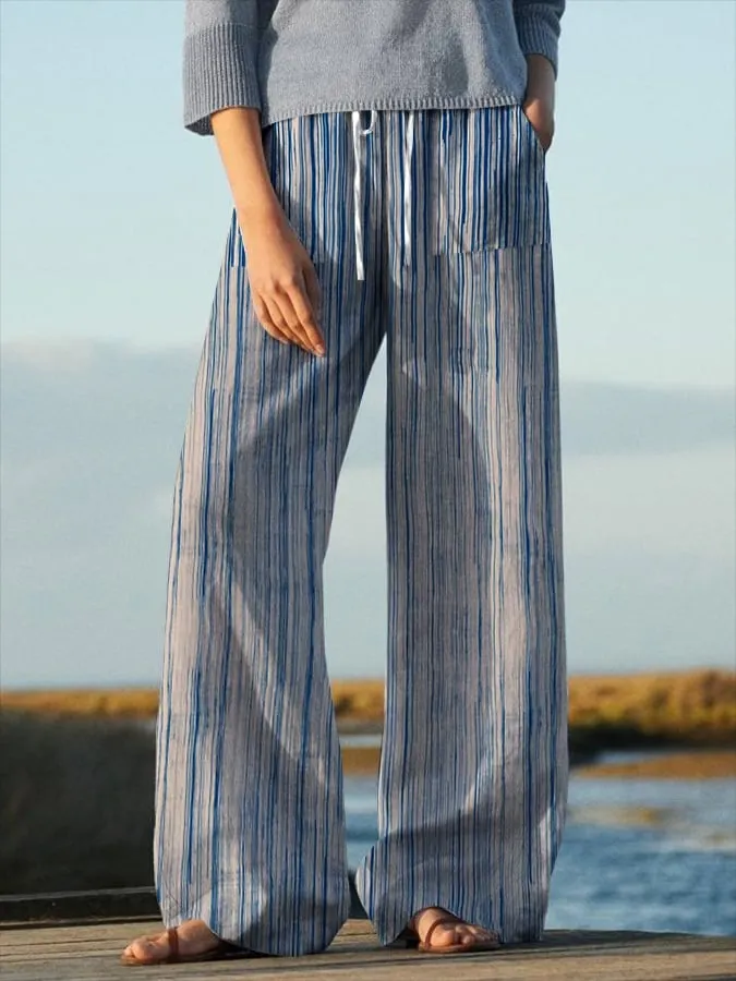 Women's Gradient Stripe Design Loose Pocket Splicing Casual Pants
