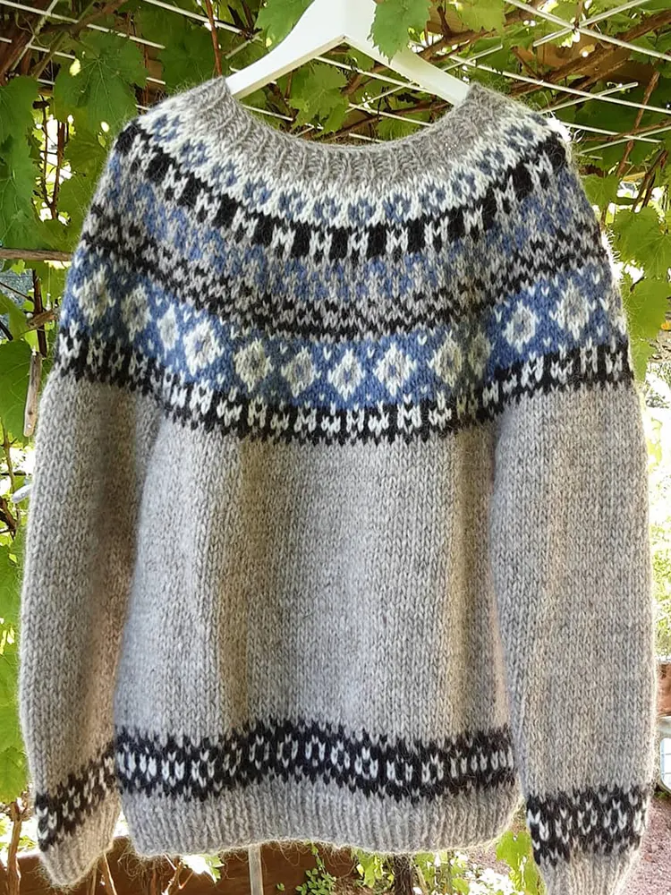 Vintage Knitted Jacquard Iceland Crew Neck Sweater