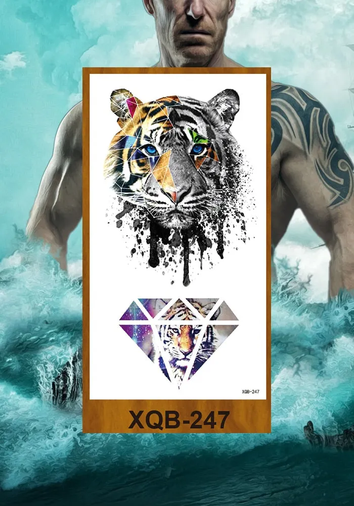 Temporary Tattoo Stickers Snake Bear Owl Fox Mermaid Tiger Wolf Lion King Men Women Girl Arm Body Chest Fake Body Leg Art Tatoo