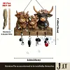 Highland Cow Ornaments Key Holder for Wall Mount 2D Bullhead Animal Wooden Towel Key Hooks Coat Hanger with 4 Hooks Cow Wall Decorative Rack for Entryway Hallway Farmhouse