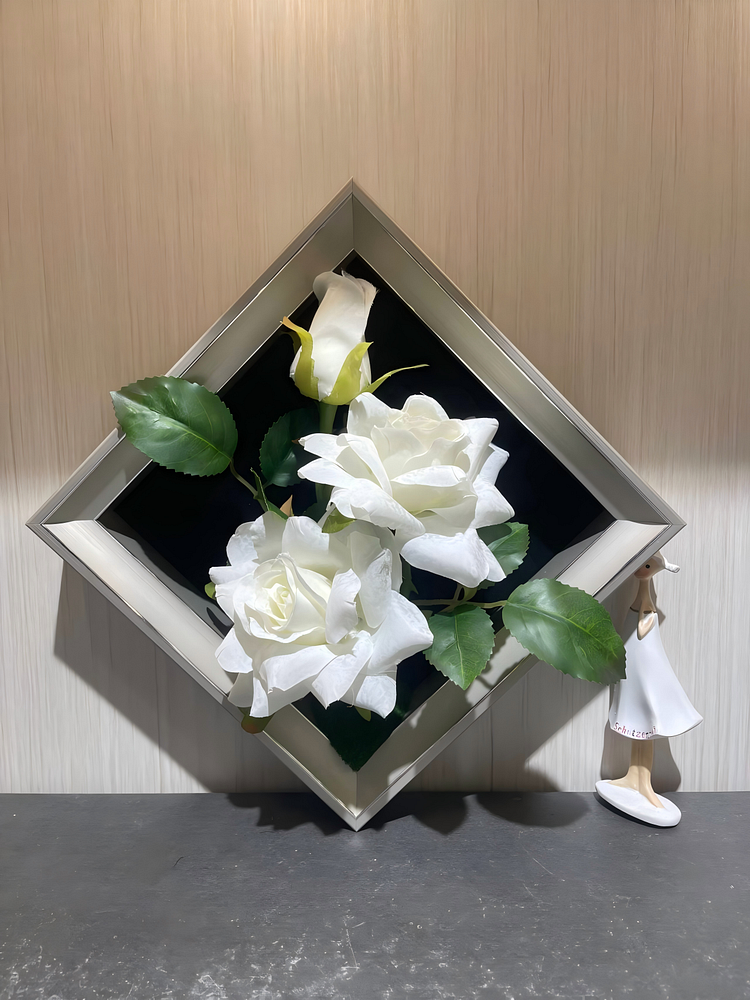  Lifelike & Eco-Friendly Artificial White Rose Framed Botanical Display 🤍（Size7.8*7.8 in）