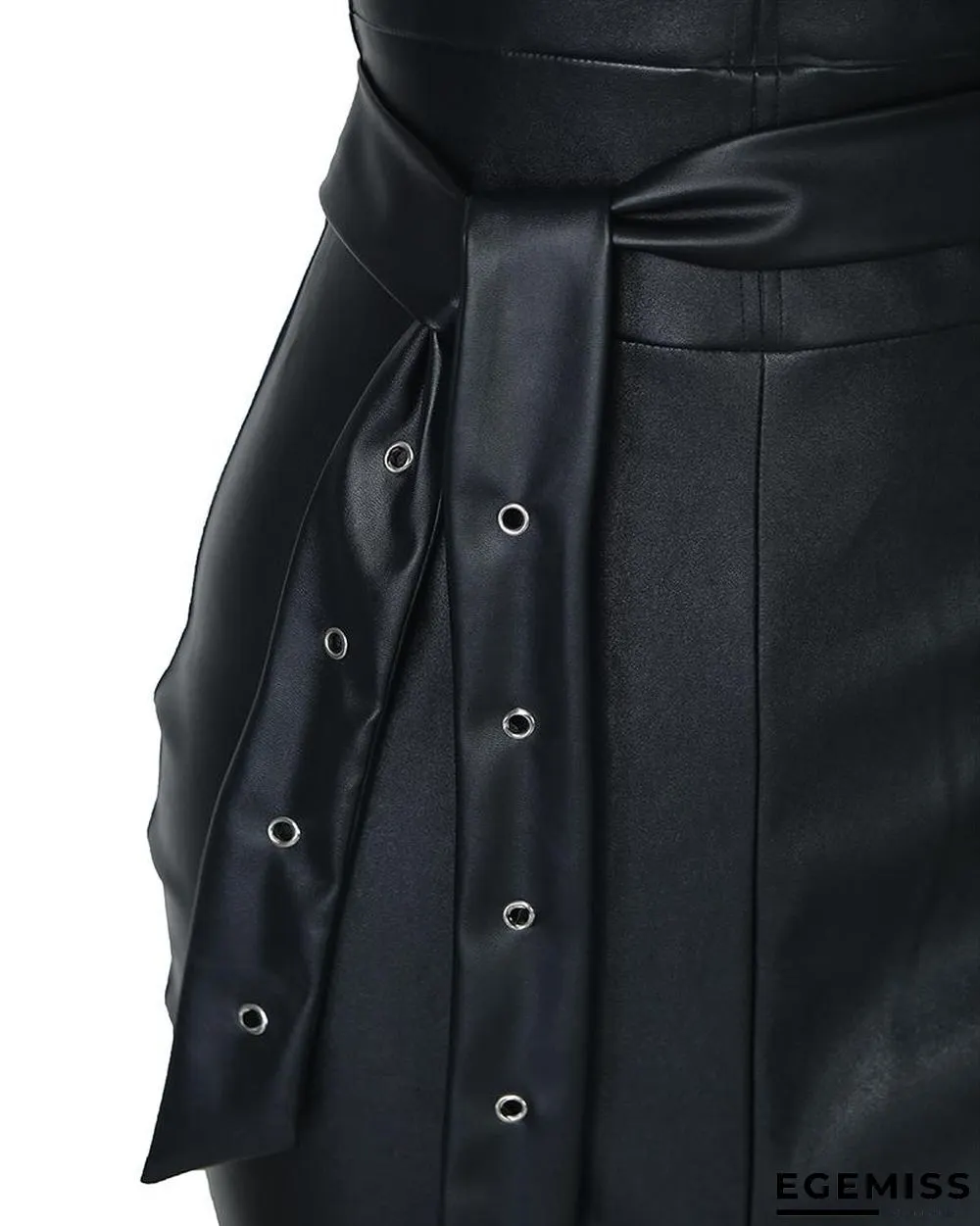 Solid Tube Slit Coated PU Dress Black Dresses | EGEMISS