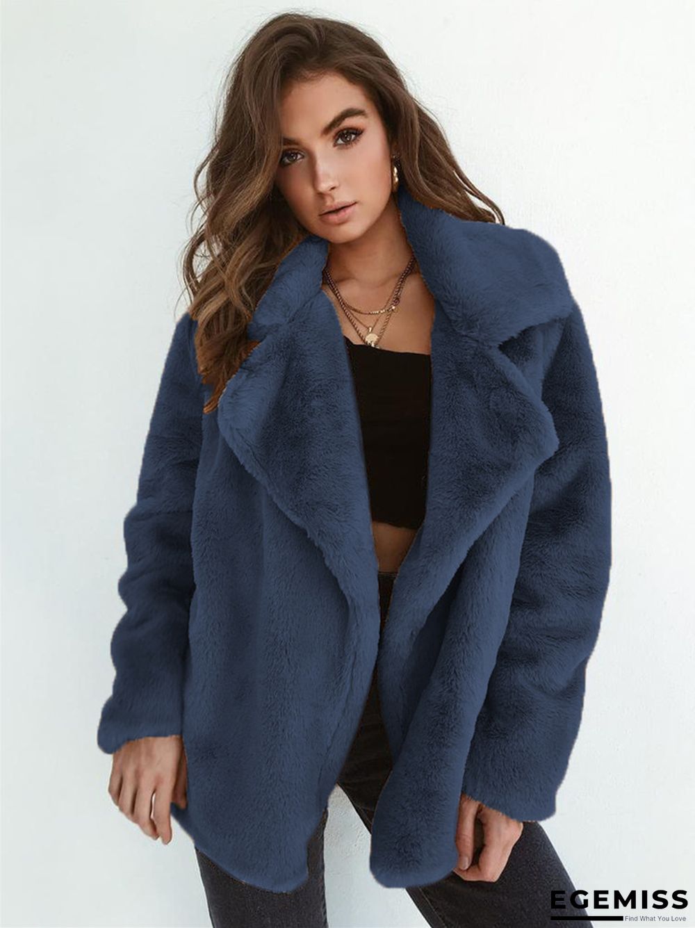 Fashion Solid Color Sexy Plush Lapel Coat | EGEMISS