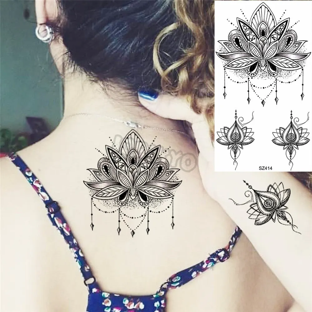 Black Dandelion With Creative Tattoos For Women Men Realistic Sea Wave Mountain Lavender Fake Tattoo Sticker Arm Leg Tatoos 3D