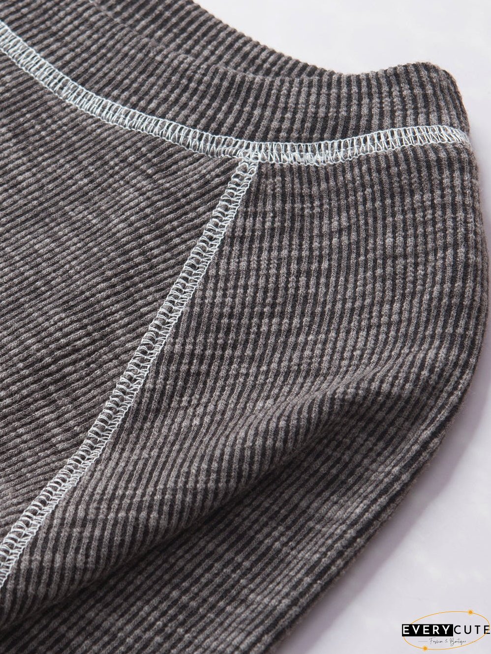 Cozy Gray Aztec Patterned Ribbed Top