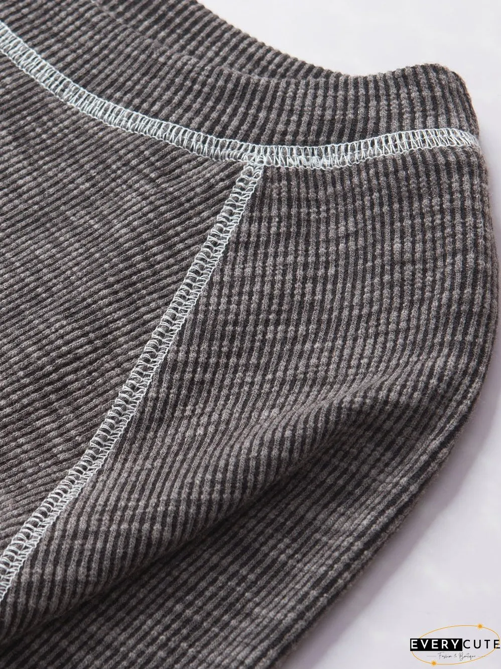 Cozy Gray Aztec Patterned Ribbed Top