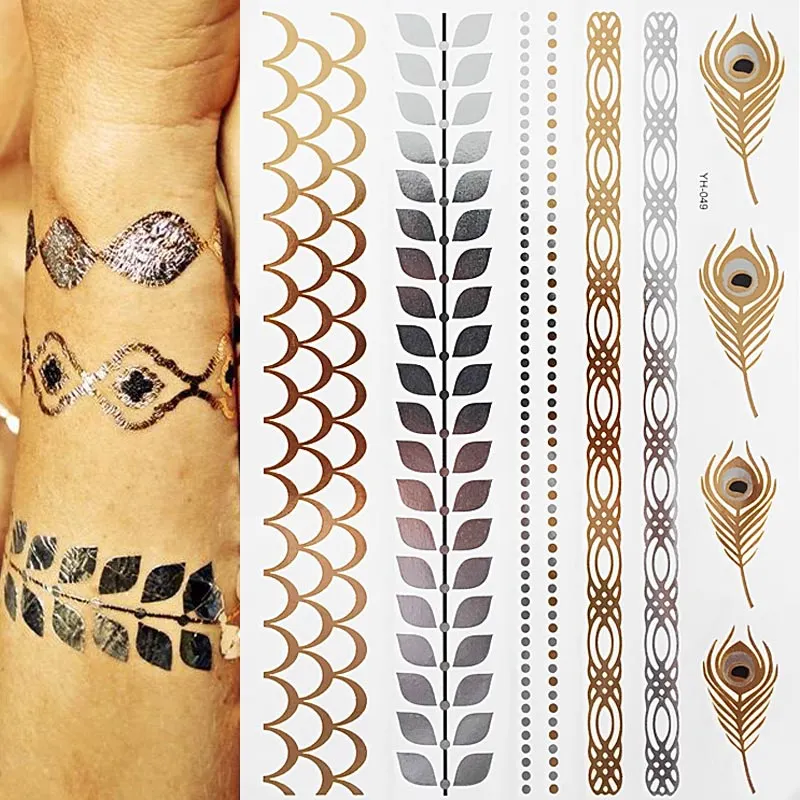 1pcs Tattoo Sticker Gold Foil Long-Lasting Temporary Temporary Tattoos for Girls