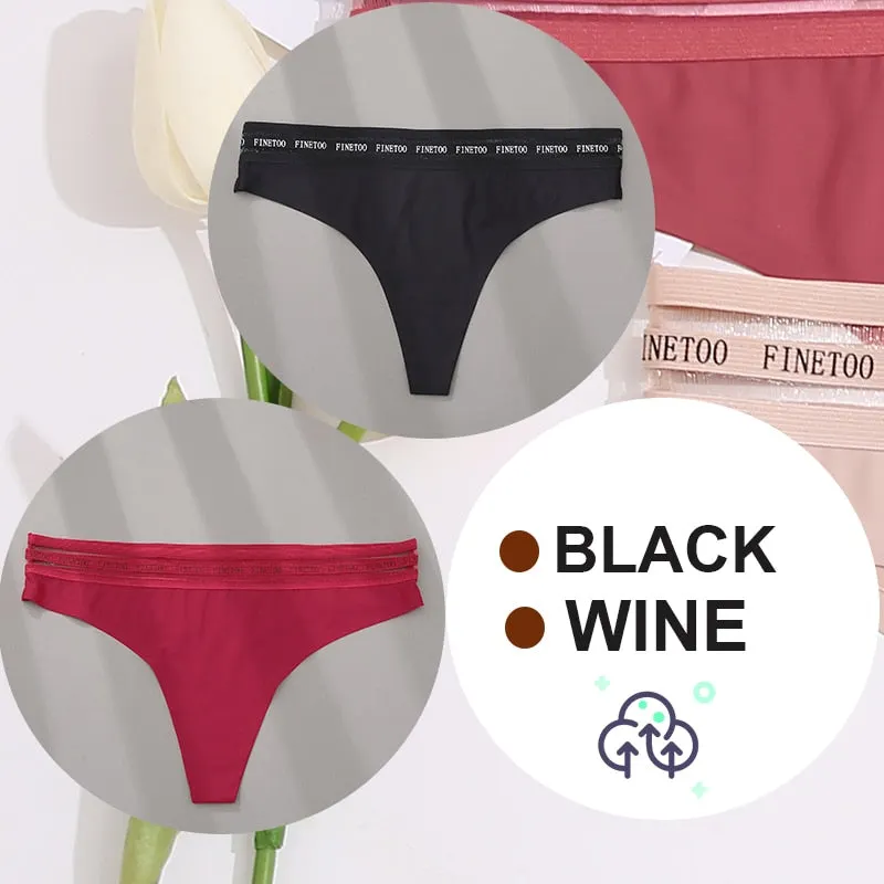 FINETOO 2PCS/Set Women Seamless G-string Panties M-XL Letter Soft Panties 7 Colors Patchwork Woman Underwear Thongs Lingerie