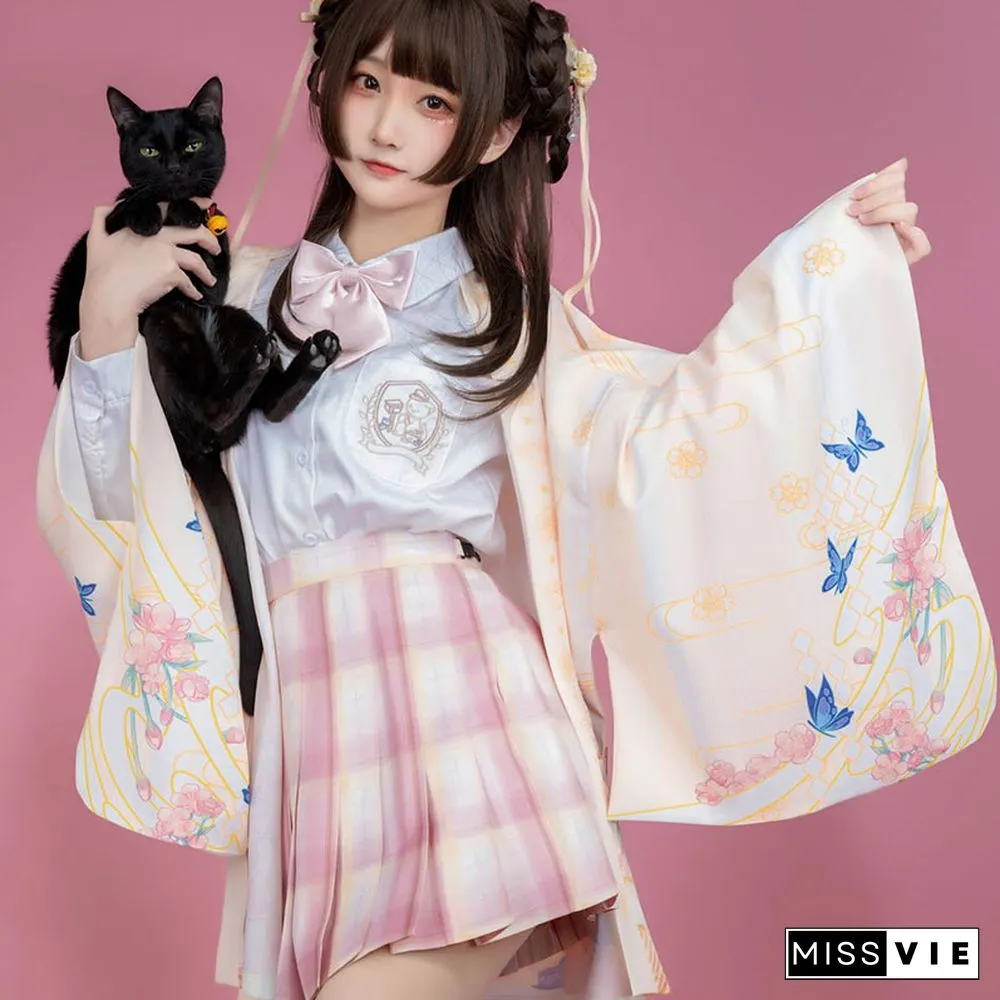 Cartoon Cat Print Loose Cardigan Kimono Outerwear