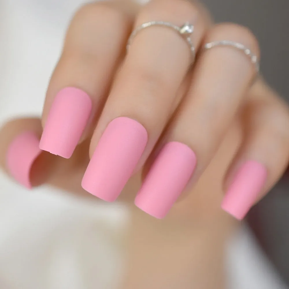Medium Long Matte Fake Nails White Matt Solid Color Nail Tips Square Acrylic Fignernails 24-Nail Inspo