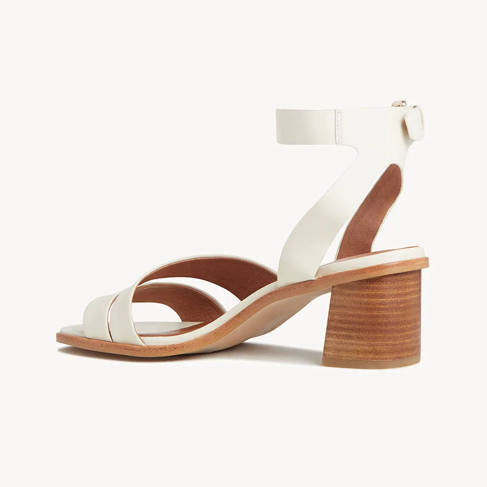 Vegan Leather Open Toe Ankle Strap Women's Heel Sandals in Ivory