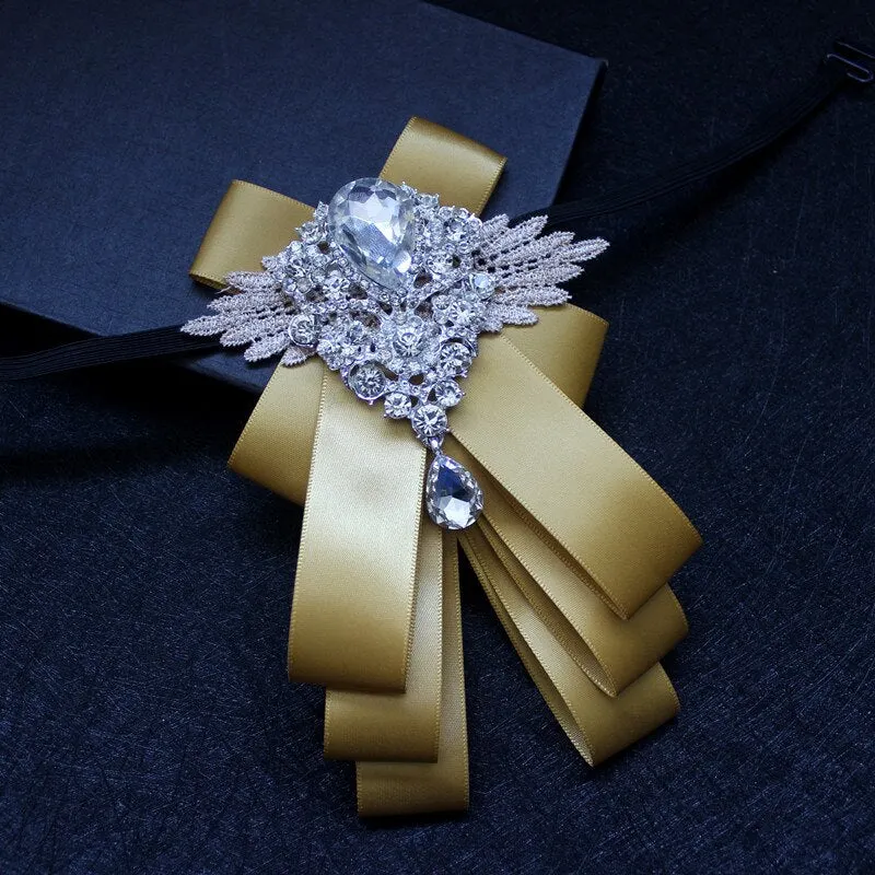High-grade Handmade Diamond British Style Bow Ties Groom Groomsman Dress Suit Rhinestone Bowtie for Men Wedding Accessories