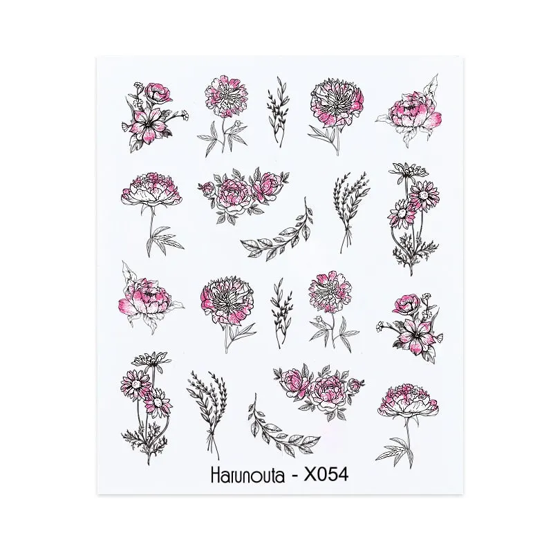 Harunouta Geometrics Line Water Decals Stickers Flower Leaves Tropical Plants Slider For Nails Spring Summer Nail Art Decoration