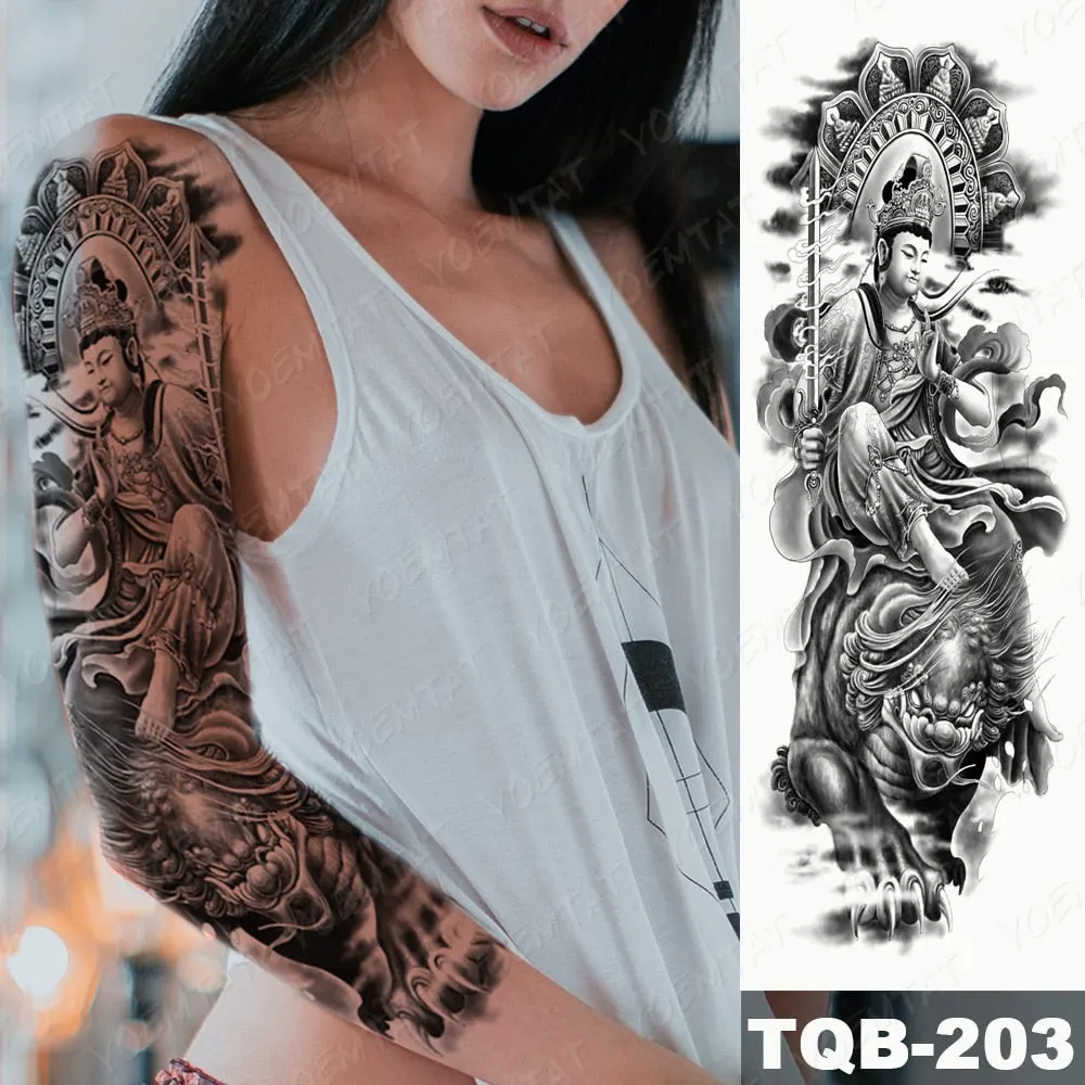 Large Arm Sleeve Tattoo Bird Crow Forest Moon Waterproof Temporary Tatto Sticker Lion Wolf Clock Body Art Full Fake Tatoo Men