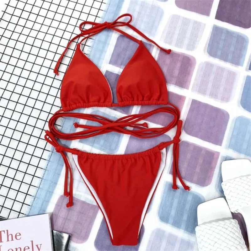 GNIM Sexy Brazilian Thong Bikini Mujer Swimwear Women 2019 Bandage Solid Swimsuit Micro Bikini Set Summer Beachwear Swim Suit 1022-1